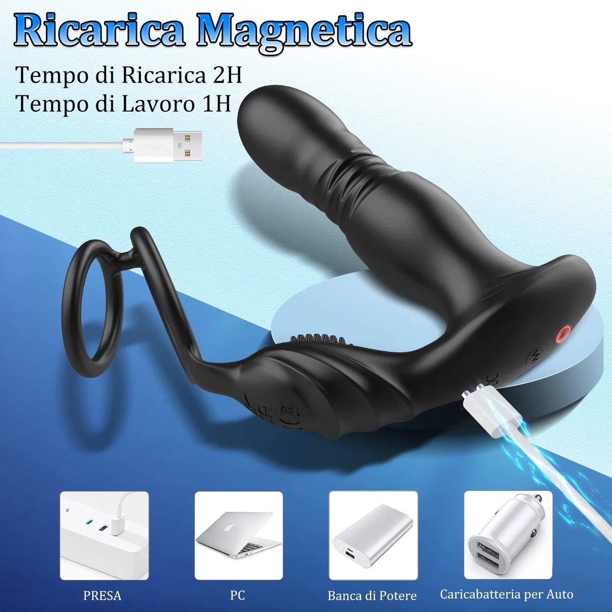 3 IN 1 Vibratore Anale con Anello per Pene, Giocattoli Sessuali Anali Maschili con 10 Modalità di Spinta e Vibrazione, Giocattoli Sessuali Impermeabili Silicone Vibratore per Uomo e Coppie