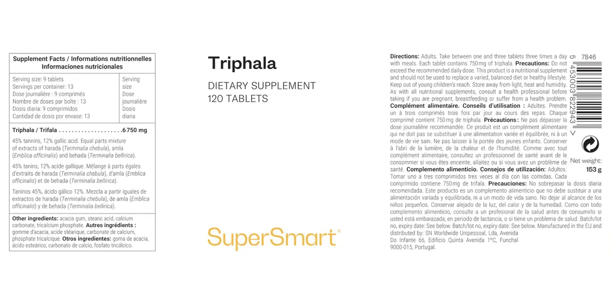 Triphala – Integratore Alimentare Ayurvedico – Antiossidante Naturale in Compresse – Detox fegato e intestino – 120 compresse – SuperSmart