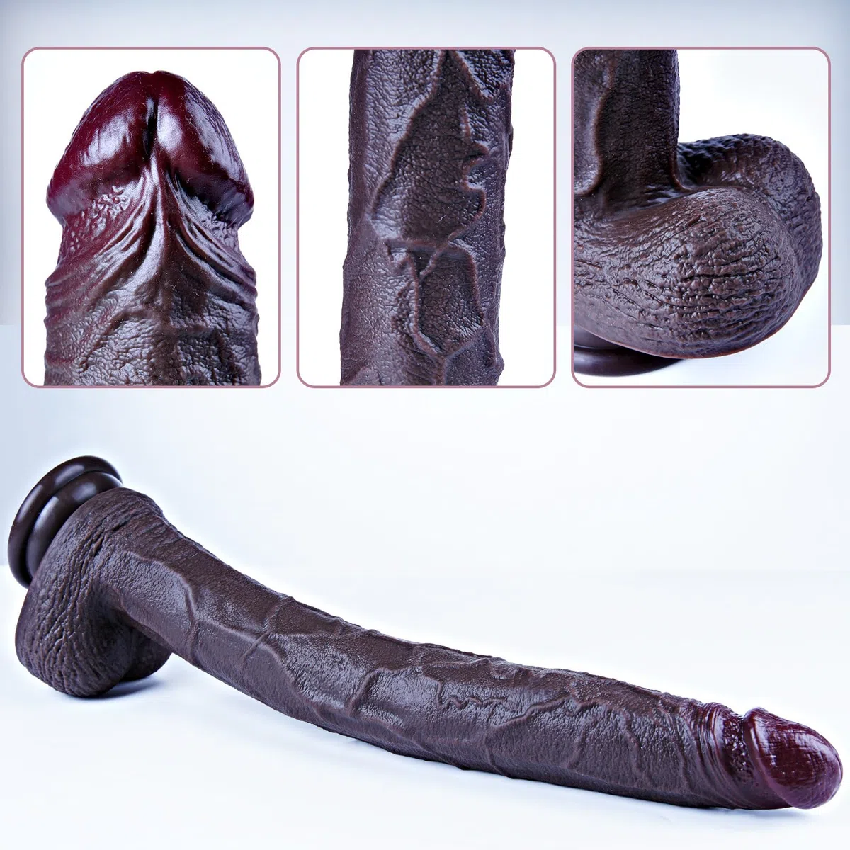 Fallo nero extra lungo da 42 cm, giocattolo sessuale femminile realistico, silicone a doppia densità, ventosa, fallo gigante XXXL, stimolatore grande e spesso con palla, adatto per donne/uomini/coppie