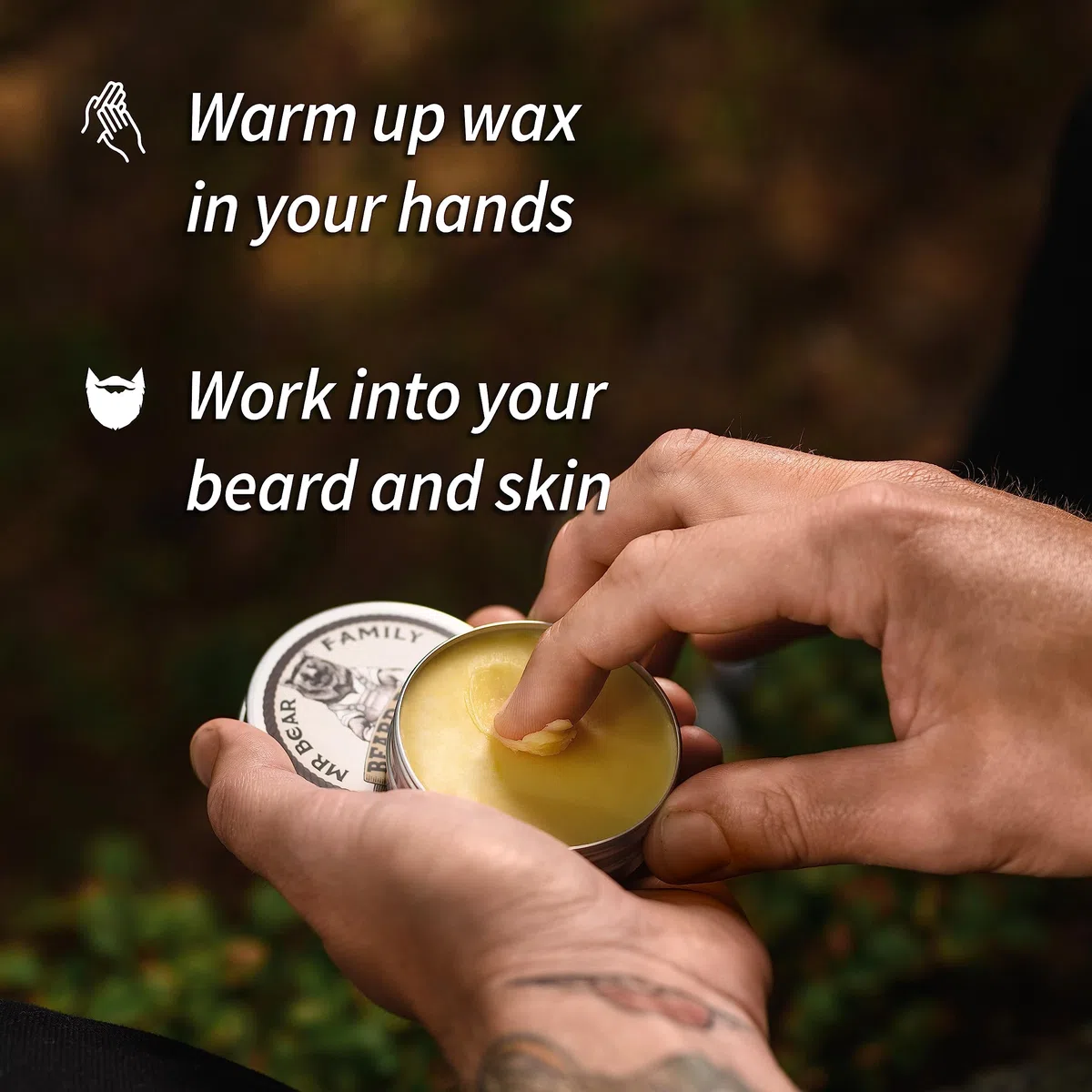 Mr Bear Family Balsamo barba uomo - Woodland- Balsamo per barba nutriente - Balsamo crescita barba con burro di karité, olio di jojoba e cera d'api - Cera per baffi Modellante - Beard Balm 60ml