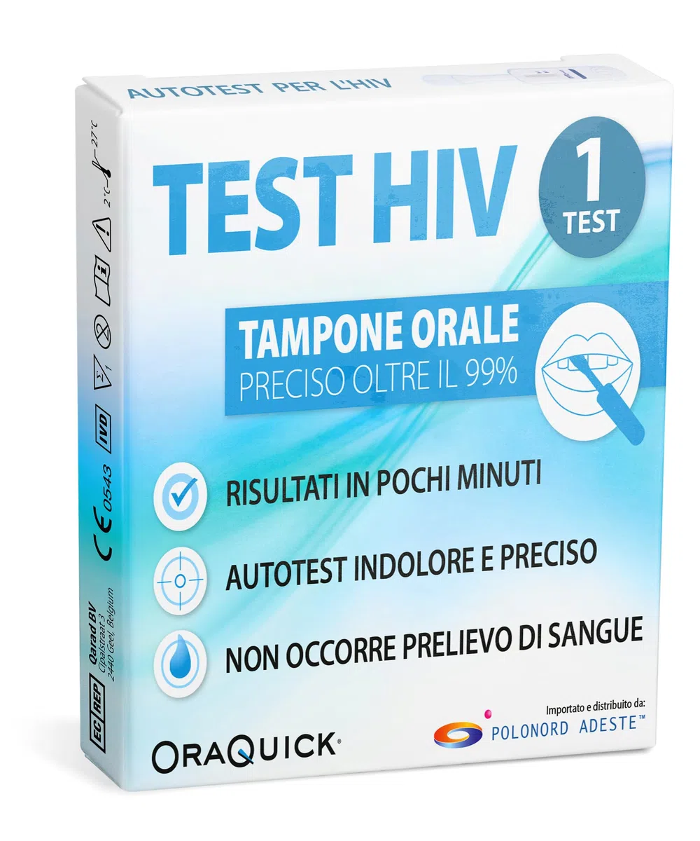 HIV Test Salivare Fluido Orale Rapido Fai Da Te. Indolore, Privato. Sensibilità 100% Accuratezza 99,8%. Il 1° Autotest che puoi fare da solo a casa o in viaggio. ORAQUICK Adeste.