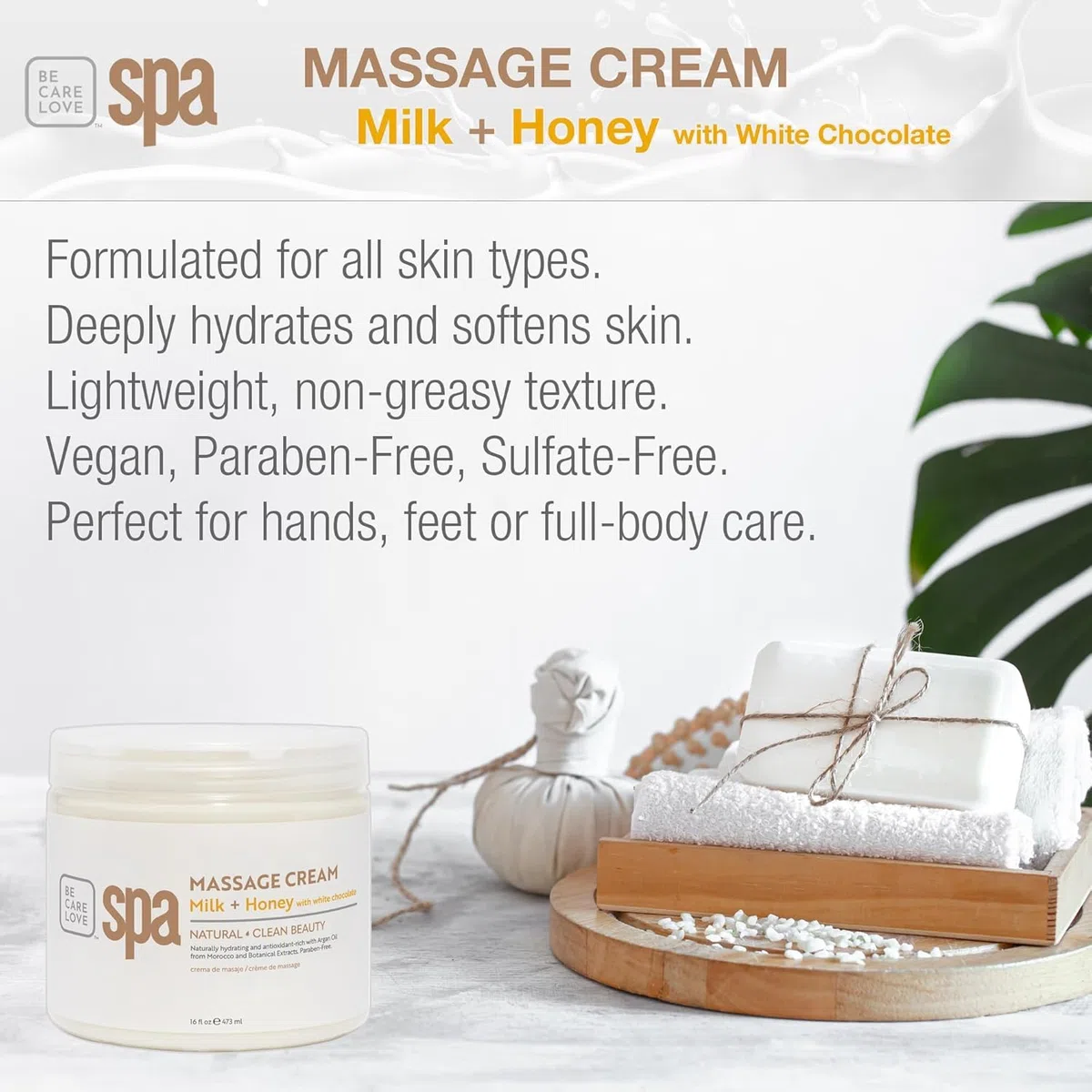 Bio Creative Lab Spa Massage Cream, Milk Honey and White Chocolate, 470ml