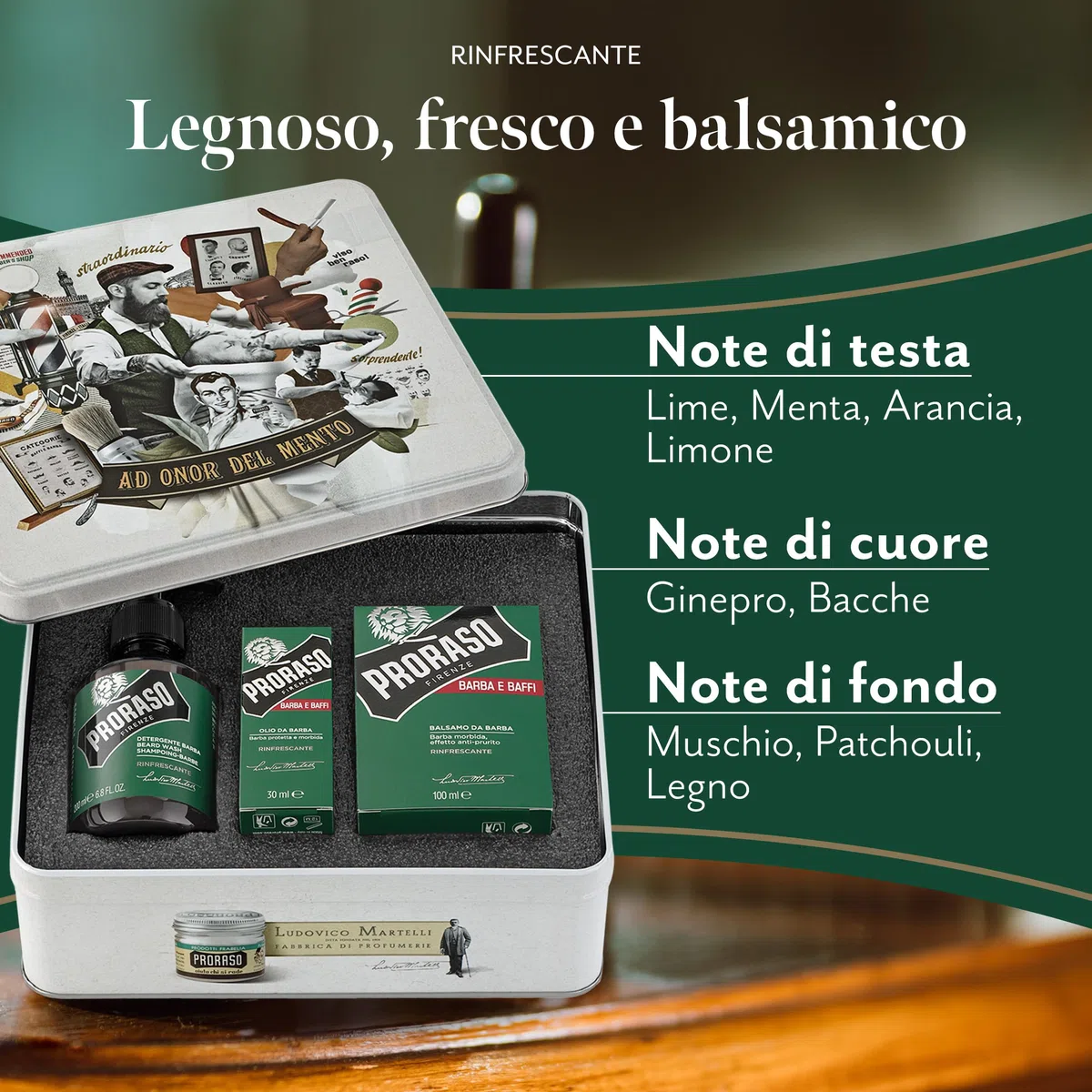 Proraso Set barba uomo Rinfrescante, Set ideale come regalo uomo contenente Shampoo da 200 ml, Olio 30 ml e Balsamo per la barba da 100 ml, Made in Italy