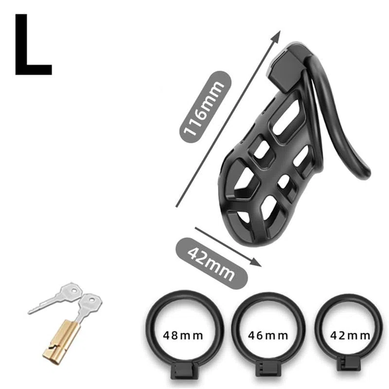Resina Nera Sport E Fitness Gabbia Protettiva, Protettore Birdcage Professionale, Indossare Senza Cadere, Fibbie Multiple, 3 Accessori di Dimensioni Intercambiabili, 1 Chiave-K7