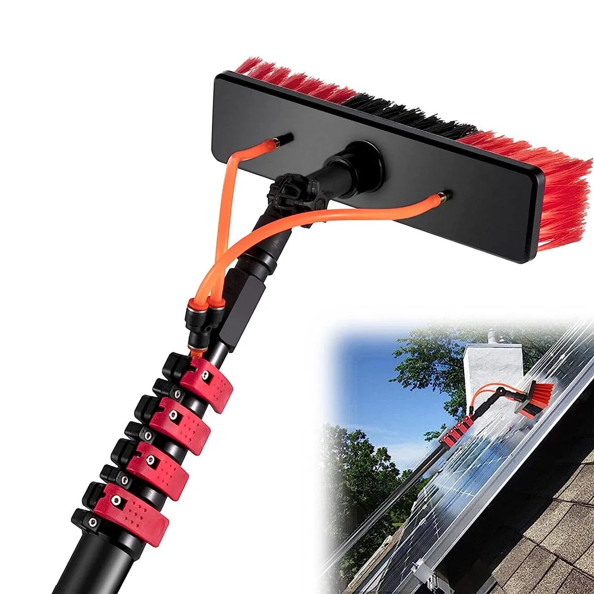 Palo per la pulizia delle finestre con acqua 3,6 x 10,8 m, pannello solare efficiente e spazzola fotovoltaica per uso domestico, strumento di pulizia definitivo per sistemi a energia solare