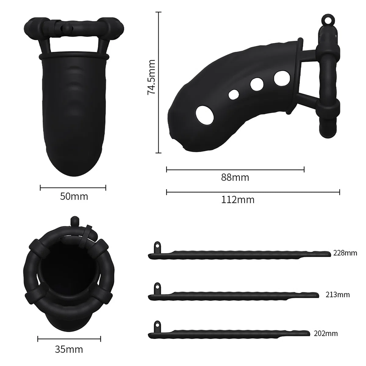 Giocattolo del sesso della gabbia del pene del silicone con 3 anelli di dimensioni diverse ventilato piccolo set di gabbia di castità gabbia del cazzo SM Fetish Bondage per gli uomini (Black)