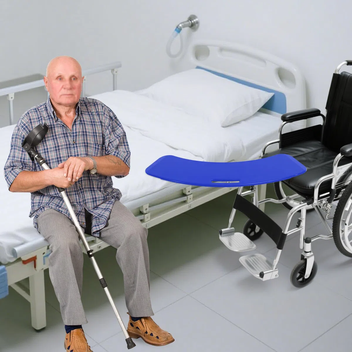 Tavola di trasferimento per pazienti, con manico per sedie a rotelle, per anziani, fino a 150 kg, per sedia a rotelle (blu)