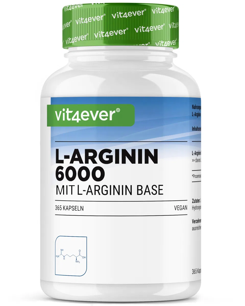 L-Arginina - 365 capsule - 6000 mg di L-Arginina pura per dose giornaliera - Prodotta per fermentazione vegetale - Altamente dosata - Senza additivi - Vegan