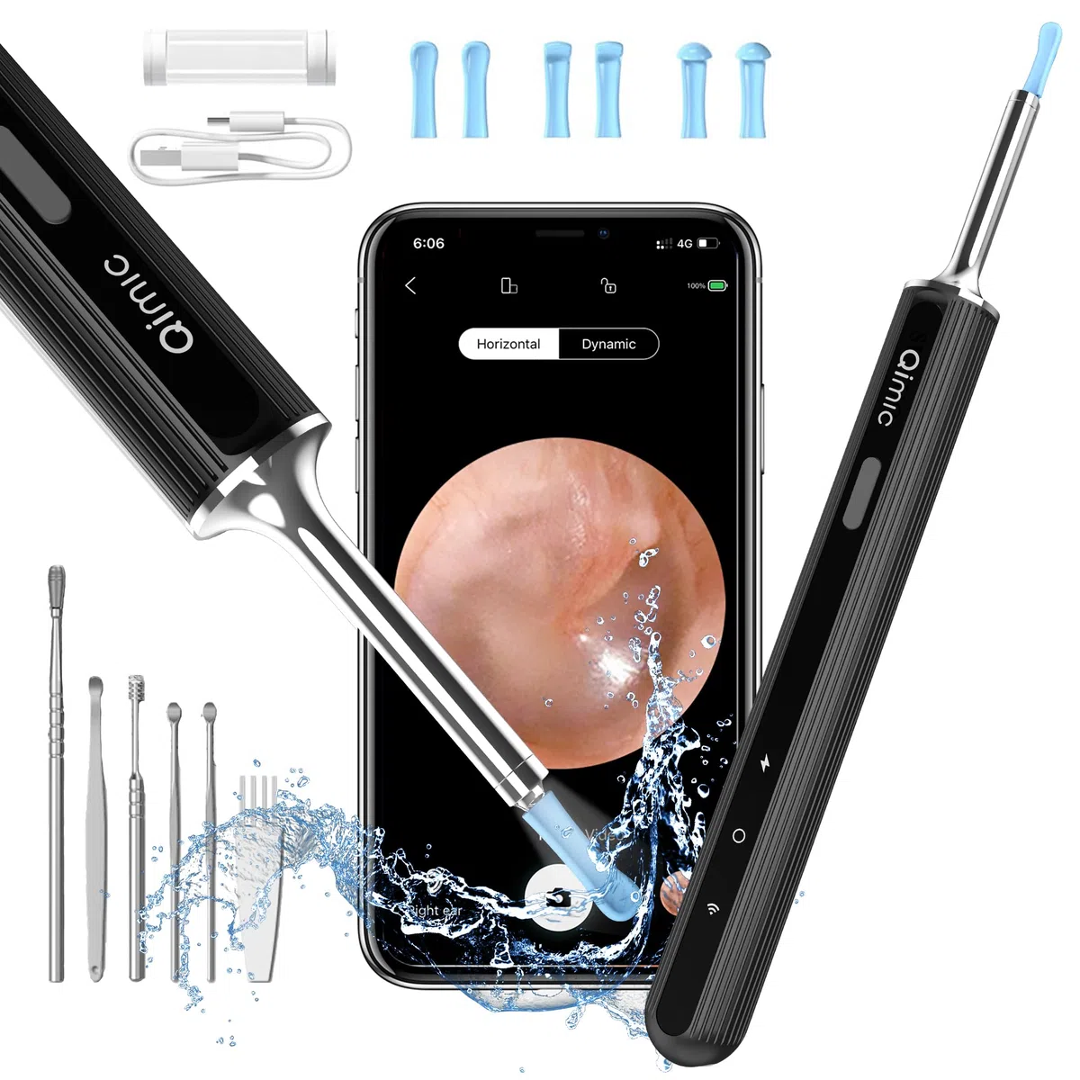 QIMIC Otoscopio, Rimozione di Cerume con Telecamera, 1080P 3,5mm Impermeabile Endoscopio con 6 Luci LED, Pulisci Orecchie per iPhone, iPad e Android