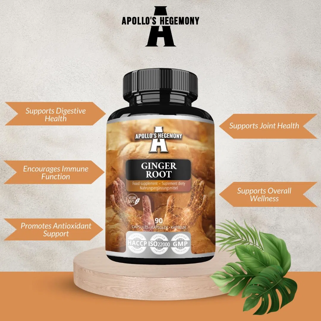 Radice di zenzero 500 mg, estratto contenente il 5% di gingeroli, 90 capsule vegane, fornitura di 3 mesi - da Apollo's Hegemony