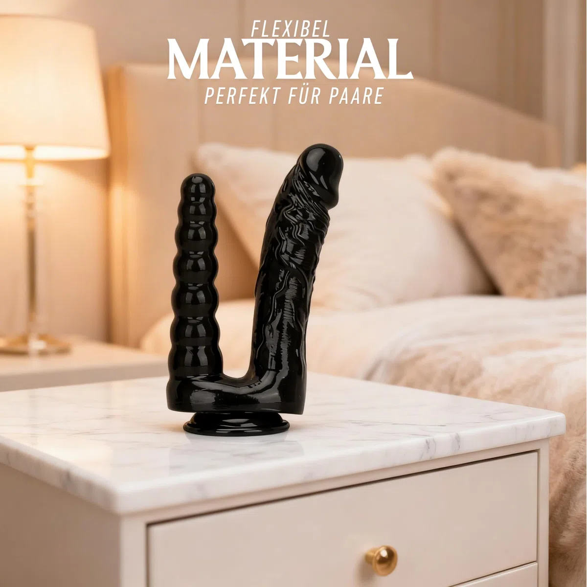 Dildo Gigante Donna – Doppio Dildo Nero XXL con Ventosa 27 cm Ø 5,3 cm a Sfere 1060 g Flessibile & Delicato sulla Pelle FOPS D63
