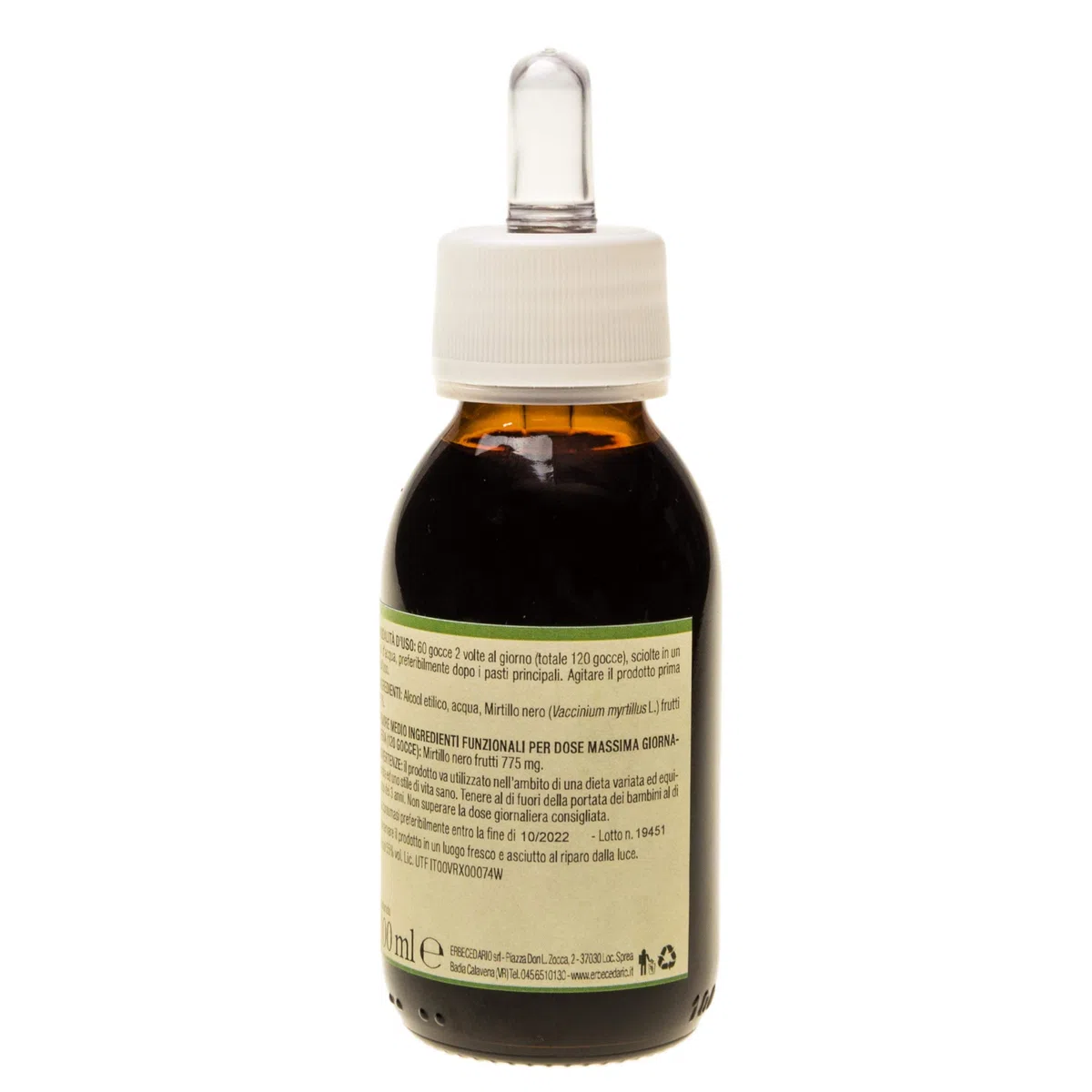 Tintura Madre Mirtillo Nero Erbecedario, Per Il Benessere Di Occhi e Vista E Del Microcircolo, Ricco di Vitamina C per Gambe più Leggere, Integratore Gambe Gonfie E Pesanti, 1 Flacone 100ml In Gocce
