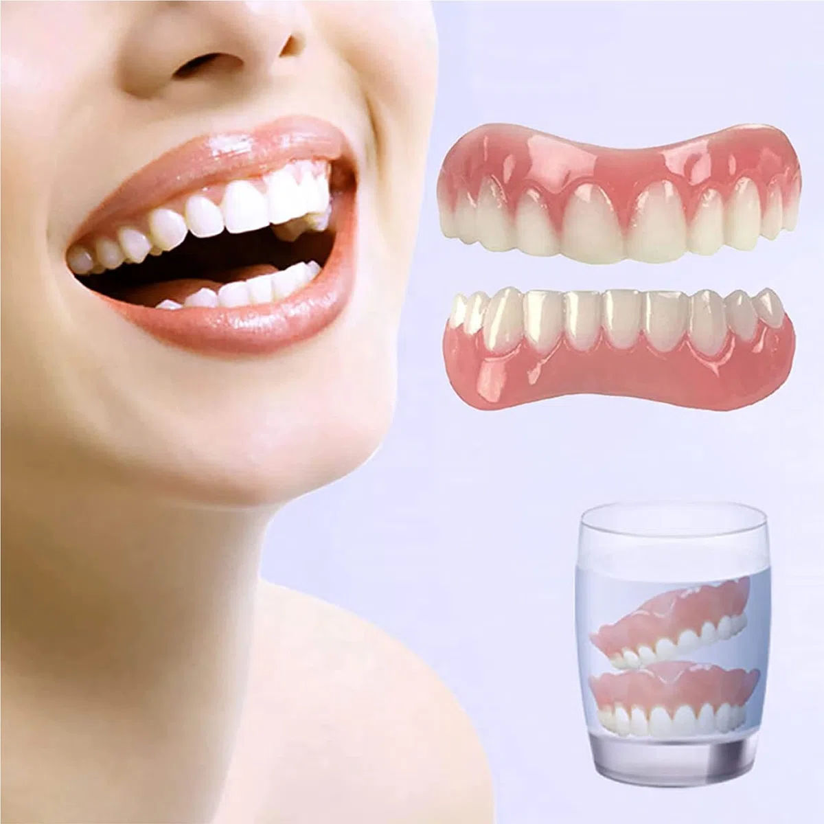 Protesi Dentale Naturale Gel di Silice Faccette Dentali Inferiore e Superiore Cosmetici Denti Ripara Istantaneamente i Denti e Sorridi per Uomini e Donne,4 Pairs