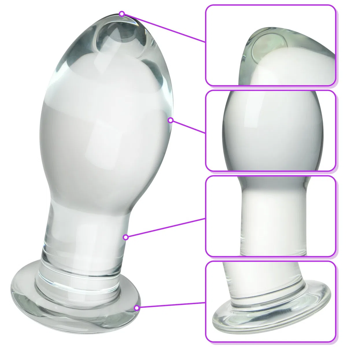 Roluck Plug Anale in Vetro, Plug Anali in Cristallo, Dildo Anale in Vetro, Massaggio Prostatico, Stimolatore del Punto G, Giocattolo Sessuale per Masturbazione Anale per Donne, Uomini e Coppie (S)