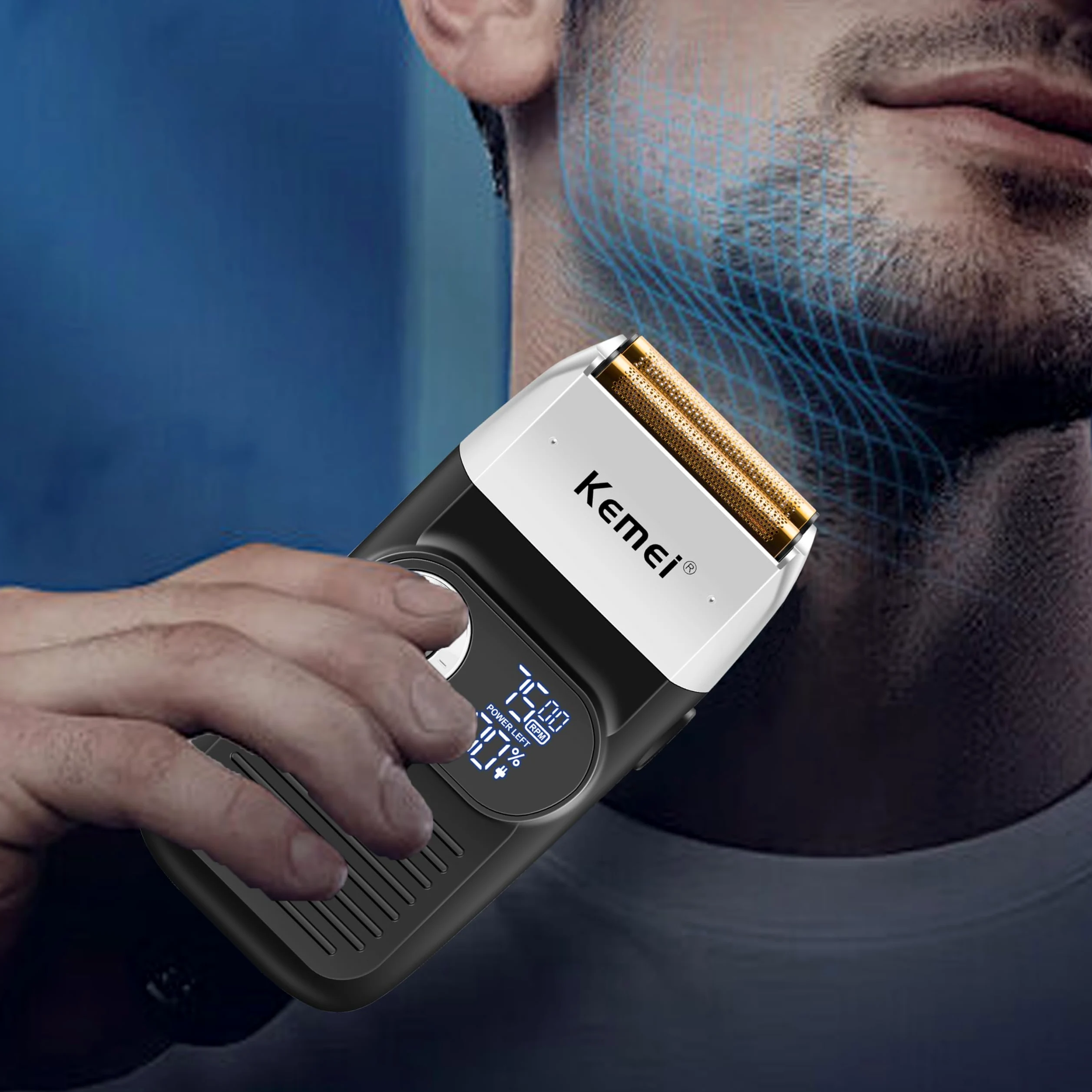 Kemei Rasoio elettrico a lamina per uomo con rifinitura della calvizie Rasoi elettrici senza filo con display a LED,Regali per la Festa Del Papà