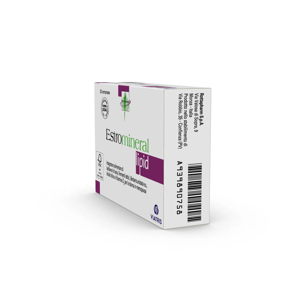 Estromineral Lipid, 20 Compresse, Integratore per Menopausa e Controllo del Colesterolo e Trigliceridi, con Soia, Fermenti Lattici, Berberis, Acido Folico, Calcio, D3. Senza Glutine e Lattosio.