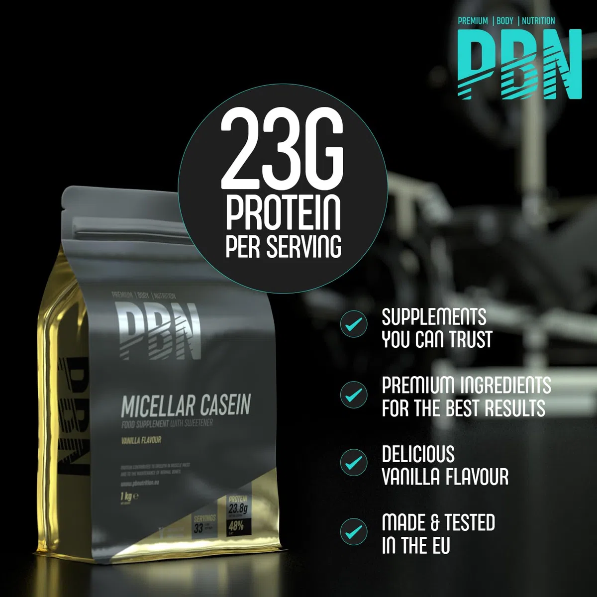 PBN – Premium Body Nutrition Caseina Micellare in Polvere, 1 kg, Gusto Vaniglia