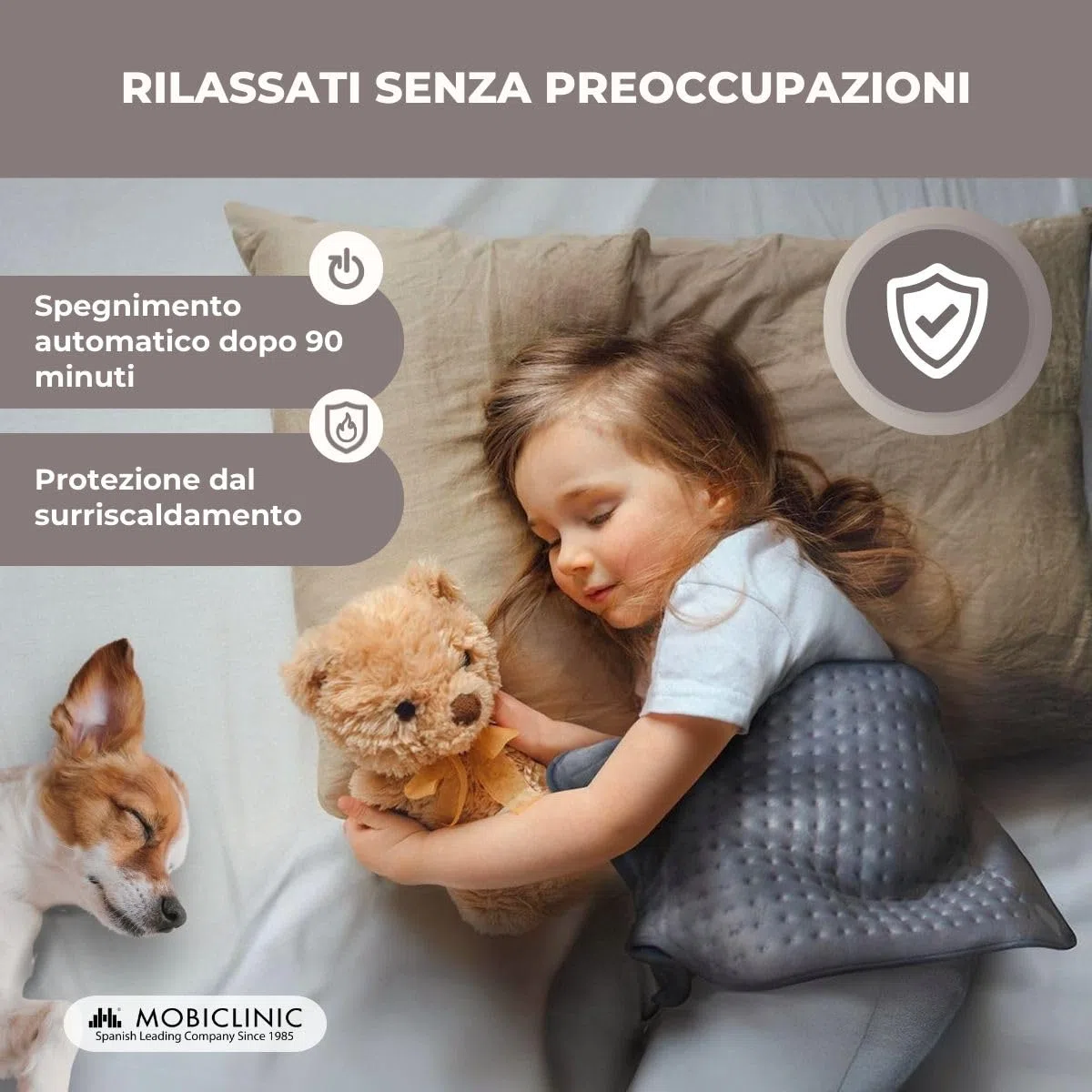 Mobiclinic, Cuscino riscaldato, Coperta riscaldata, 3 livelli di calore, Basso consumo energetico, Spegnimento automatico, Potenza 100w, Tappetino, Marchio spagnolo, Zona lombare, 40x30 cm