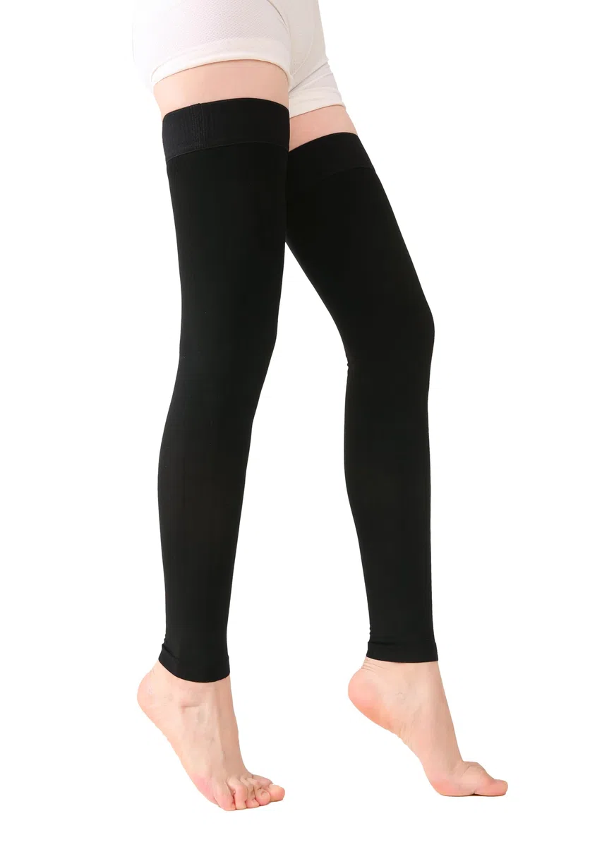 TOFLY Calze a Compressione Autoreggenti, Opache, Maniche a Compressione Senza Piede, Classe II da 15-20 mmHg Compressione Graduato con Banda in Silicone, Calzini per Compressione, Black XXL