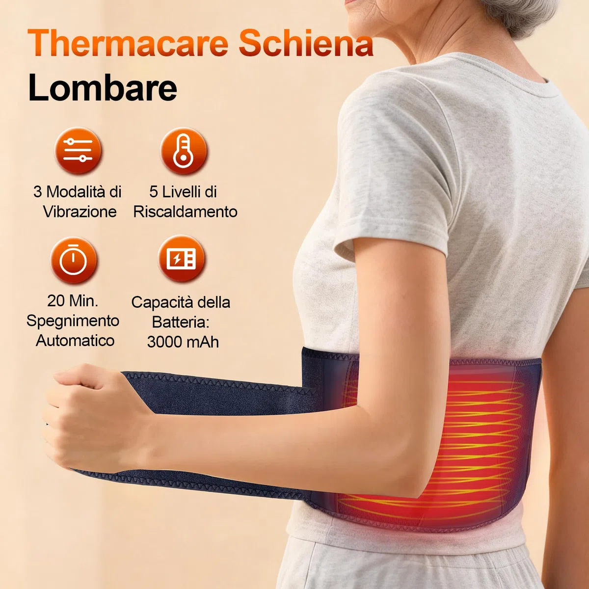 Fascia Lombare Riscaldamento,Massaggiatore Schiena Cintura Riscaldante,3000mAh Batteria Termoforo Elettrico Lombare,Fascia Riscaldante Schiena,3 Modalità di Massaggio e 5 Regimi Termici