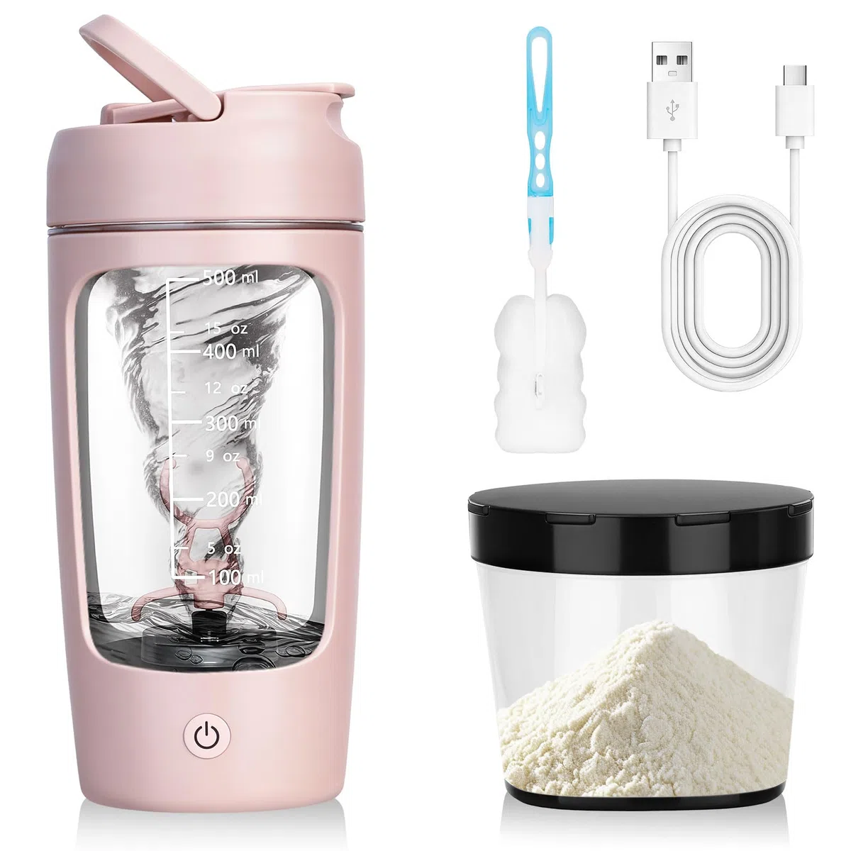Shaker elettrico 650ML,Frullatore di proteine automatico con Portapolvere e Spazzola,Ricaricabile USB-C,Bottiglia per shaker per proteine per Frullati Proteici e Frappè Cremosi,BPA Free,Rosa