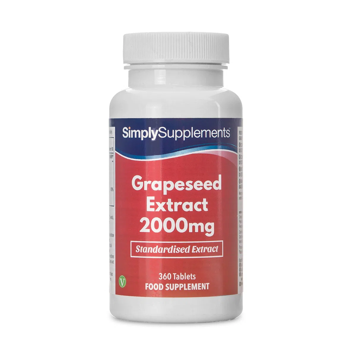 Estratto di Semi d'uva 2000 mg - 360 compresse - Adatto ai vegani - 6 mesi di trattamento - SimplySupplements