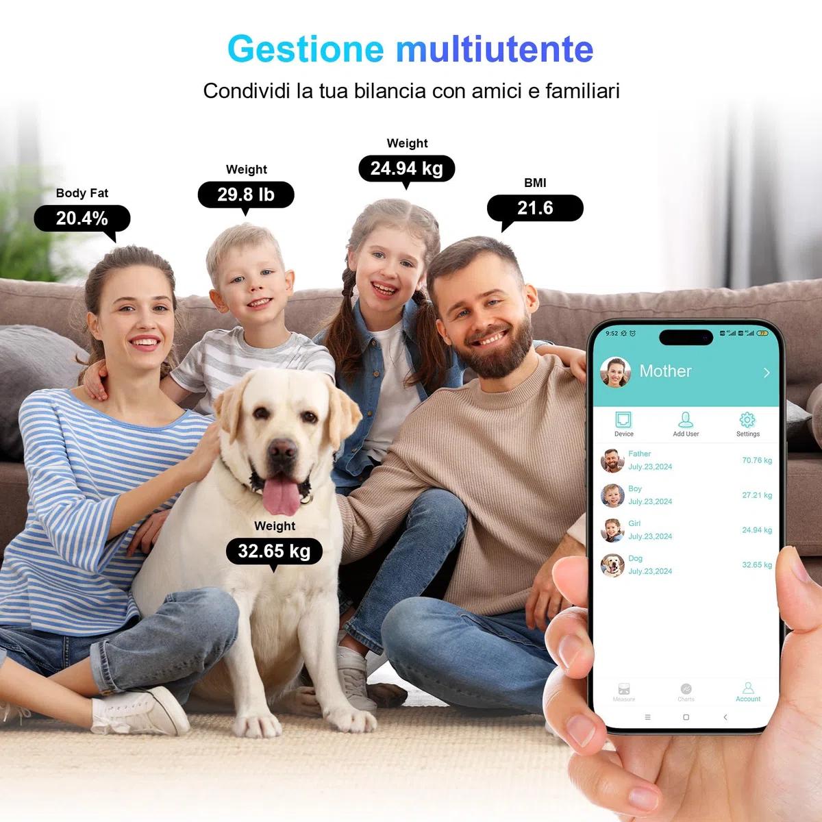 Healthkeep Bilancia Impedenziometrica Professionale, Bilancia Pesapersone Digitale 4 Elettrodi con App, Analizza Massa Grassa, Muscoli, BMI, 13 Misurazioni, Max 180 kg
