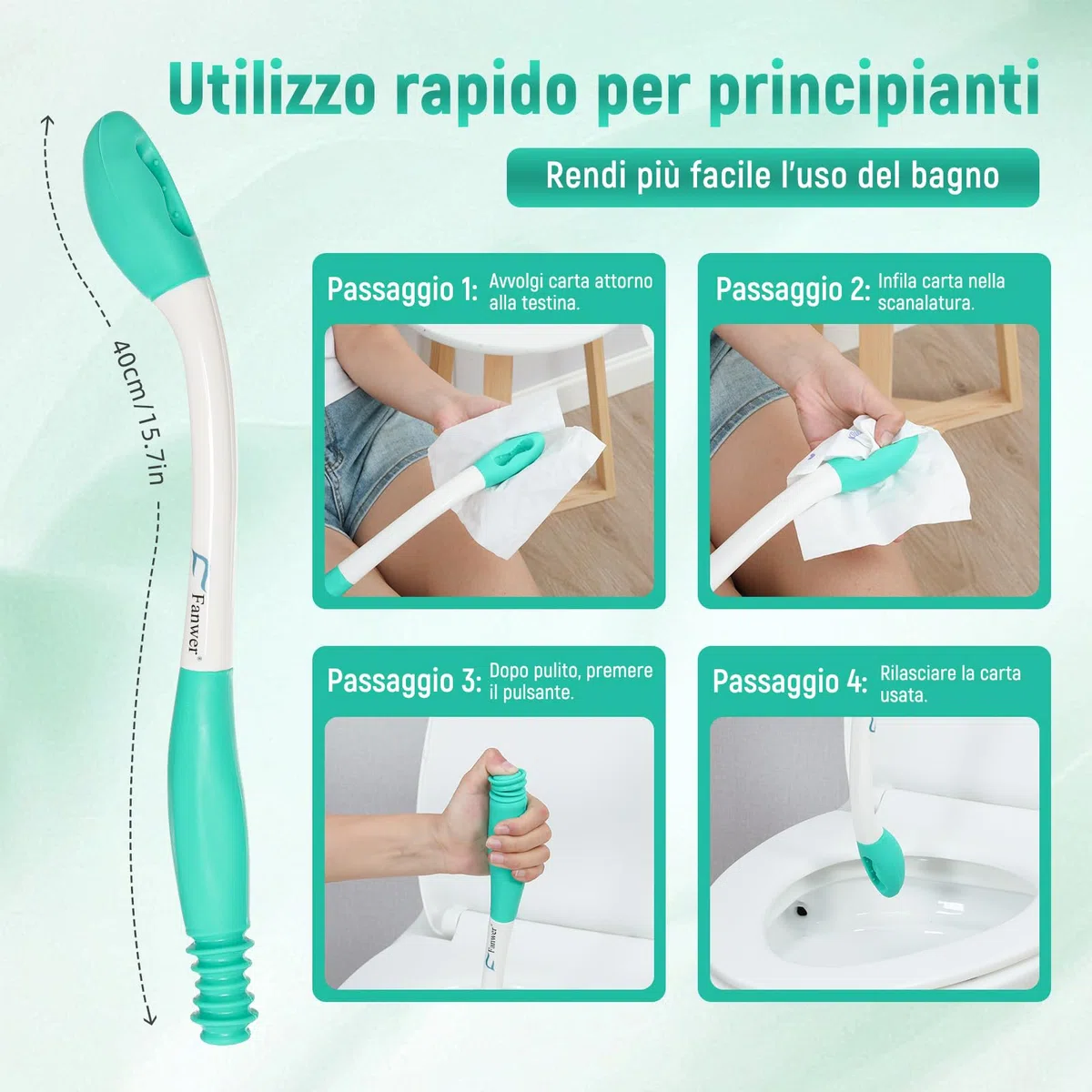 Bottom Wiper 2PCS, Easy Wipe Ausili per la Toilette, Manico Lungo Self Wipe, Comfort Tergicristallo, Salviette per Toilette per Le Donne Anziane e in Gravidanza Self Wipe Aiuto per più igiene