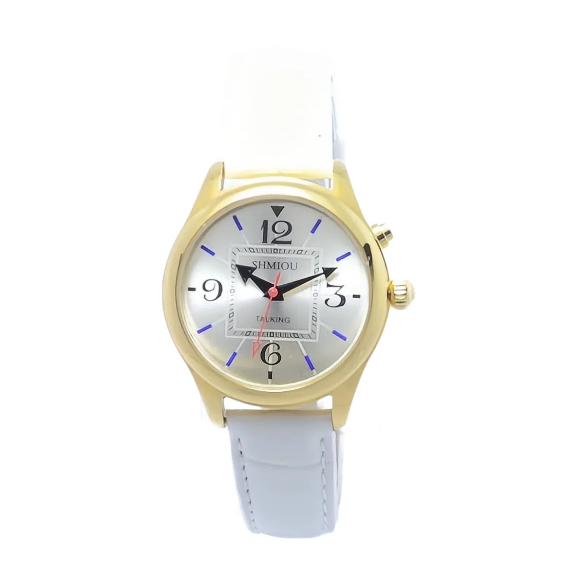 XM-FR-230401 - Orologio parlante francese per ciechi per anziani ipovedenti, bianco, Cinghia