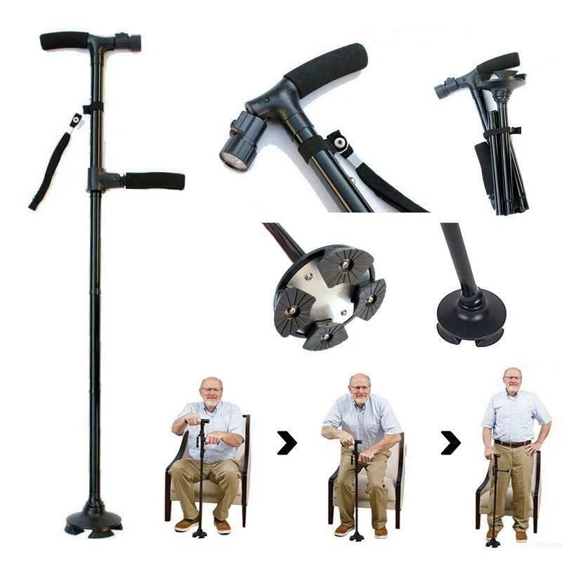 Bastone Da Passeggio Anziani Disabili Con Piedi Luce Led Appoggio Alzarsi