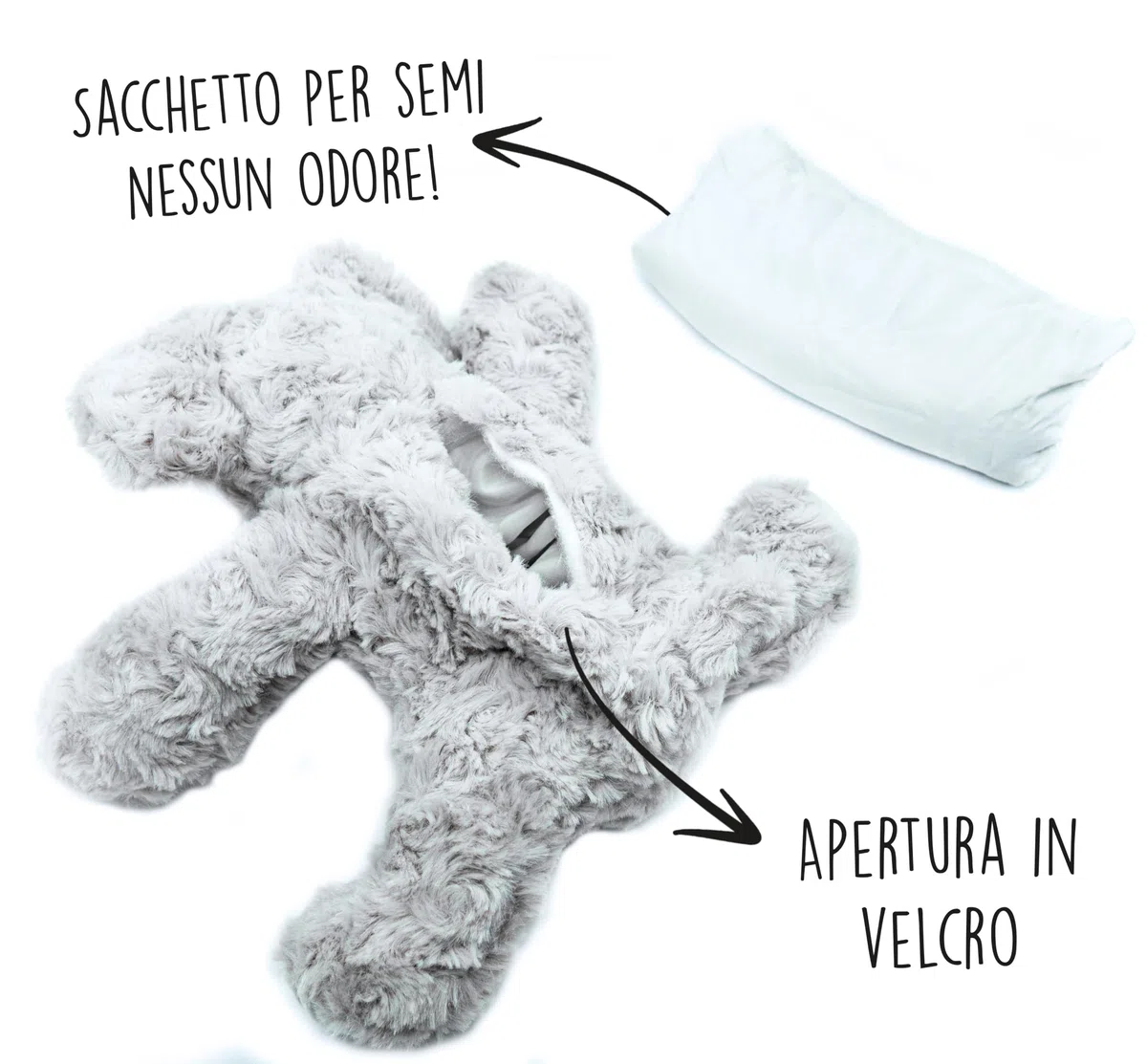 Peluche Riscaldabile al Microonde (23 cm) - Morbido e Caldo, Ideale per Alleviare le Coliche nei Neonati - Elefante di Peluche da Abbracciare e Dormire - Sacchetto di Semi Estraibile