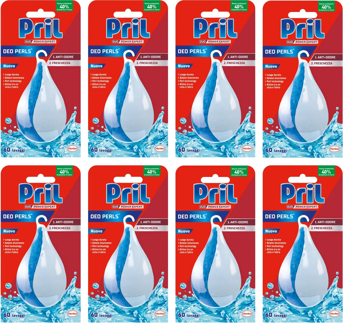 Pril Deo Perls, Deodorante per lavastoviglie al profumo di fresco, Confezione 8