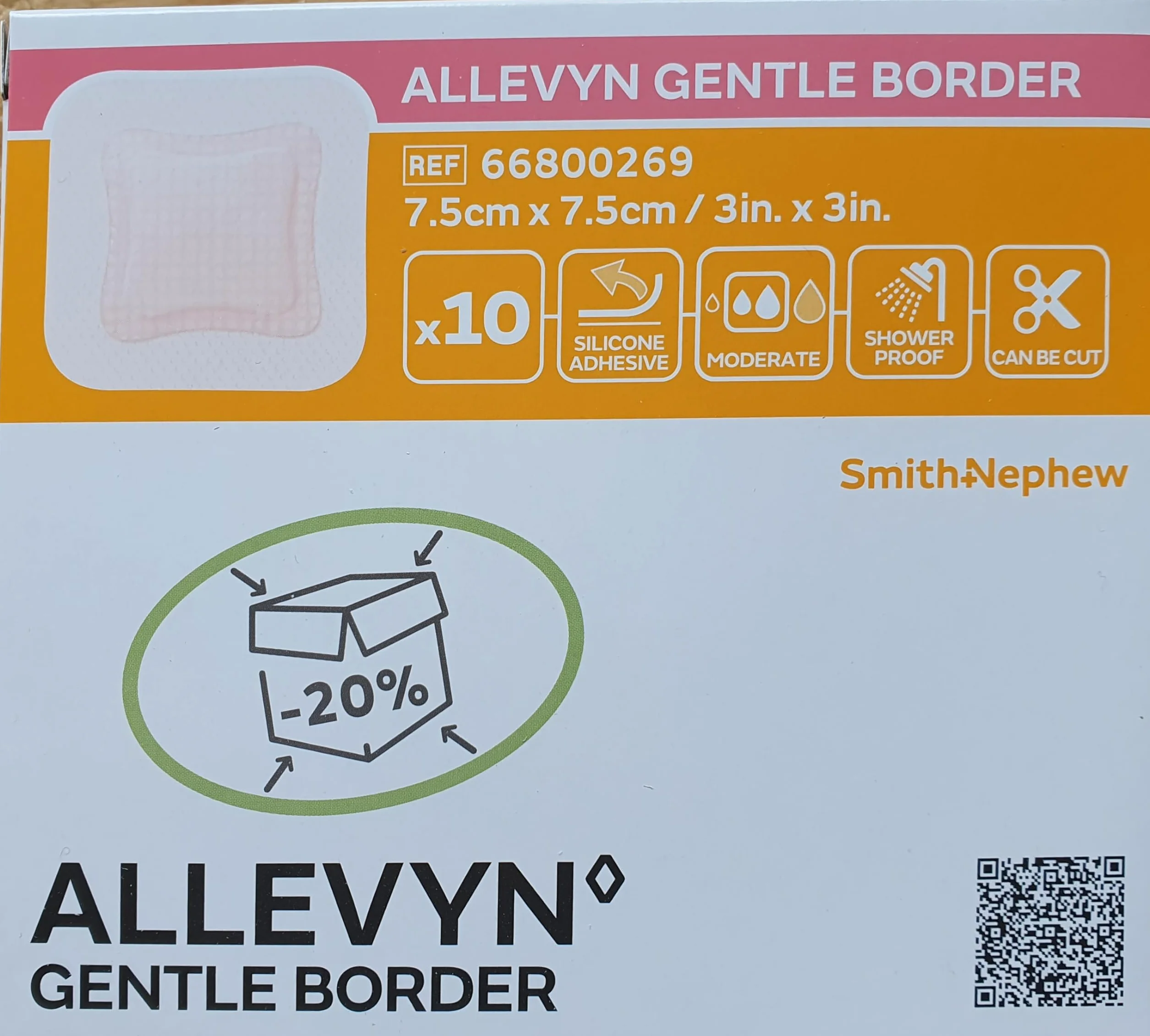 Allevyn, Gentle Border 66800269 - 10 cerotti adesivi in schiuma, 7,5 x 7,5 cm
