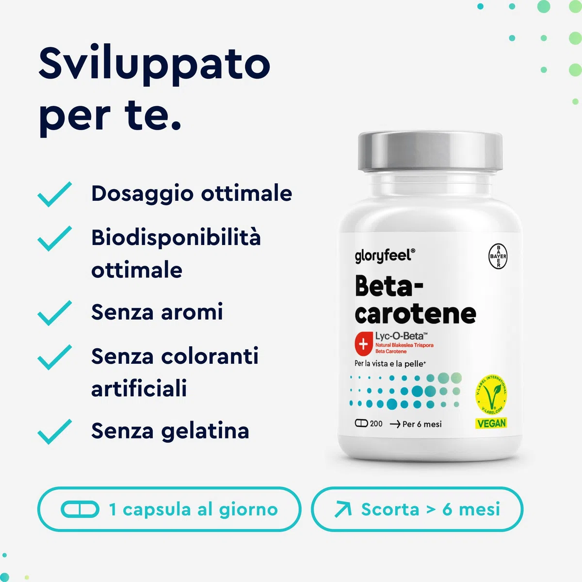 Betacarotene per Abbronzatura Forte, 200 Capsule, Beta Carotene Integratore Abbronzatura da Estratto di Carota, Attivatore Accelleratore Abbronzatura con Vitamina A pura 1169 µg, 100% Vegan