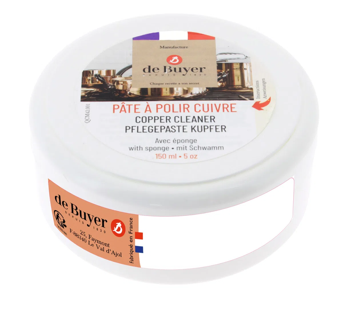De Buyer Manutenzione dei materiali Pasta per lucidatura rame, 0.15L, 4200.01N, Barattolo da 150 ml, 150 Unità