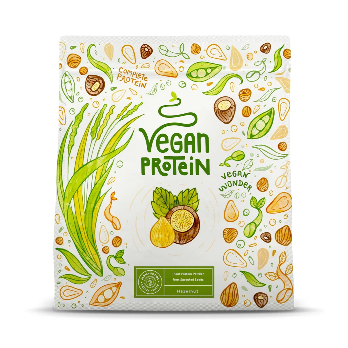 Proteine in Polvere Vegane | Gusto Nocciola | 19g Proteine Vegetali Isolate di Pisello, Riso e Girasole | Massa Muscolare | 600g Vegan Protein Powder | Alpha Foods