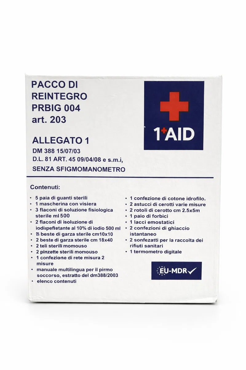 Pacco Reintegro Cassetta Pronto Soccorso All.1 DM 388 per Aziende con 3 o più Dipendenti – Kit Completo Obbligatorio per Luoghi di Lavoro – Conformità Normativa Sicurezza Aziendale