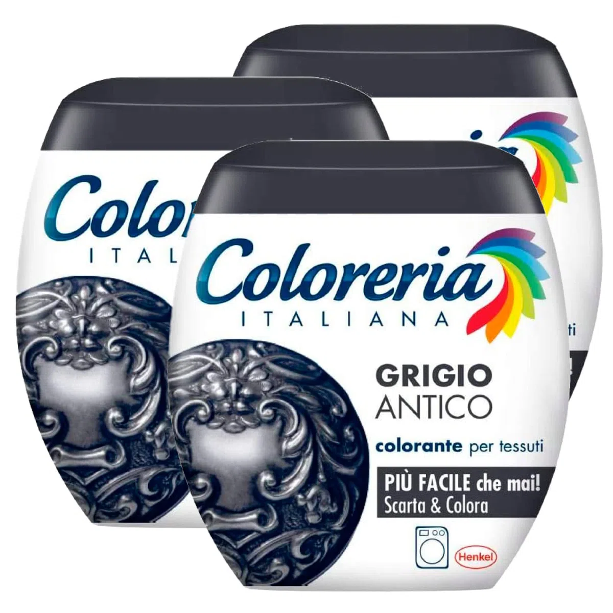 3x Coloreria Italiana Colorante per Tessuti in Lavatrice Colore Grigio Antico Formula Tutto in Uno - 3 Confezioni Monodose da 350 g