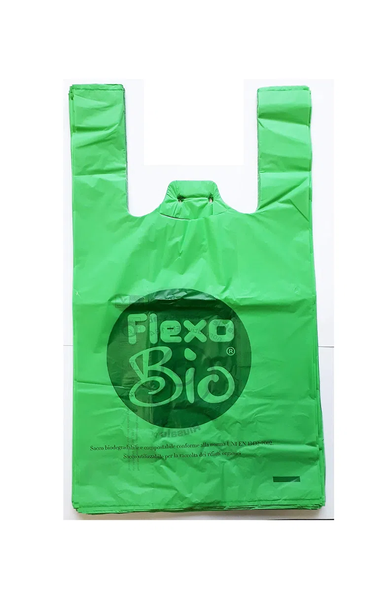 150 buste sacchetti biodegradabili compostabili 22+12 x 40 norma EN 13432 per negozi alimentari, usi domestici a strappo e asola per appenderli 22+12x40