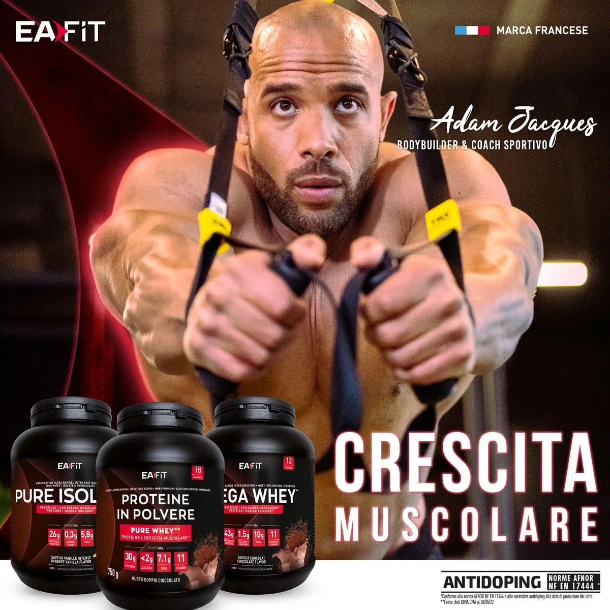 Proteine in Polvere Whey 750 g Gusto Doppio Cioccolato | 30 g per Shaker Proteine | Whey Protein Concentrate e Isolate | BCAA + L-Glutammina + Taurina | Integratore per Massa Muscolare|Con 11 Vitamine