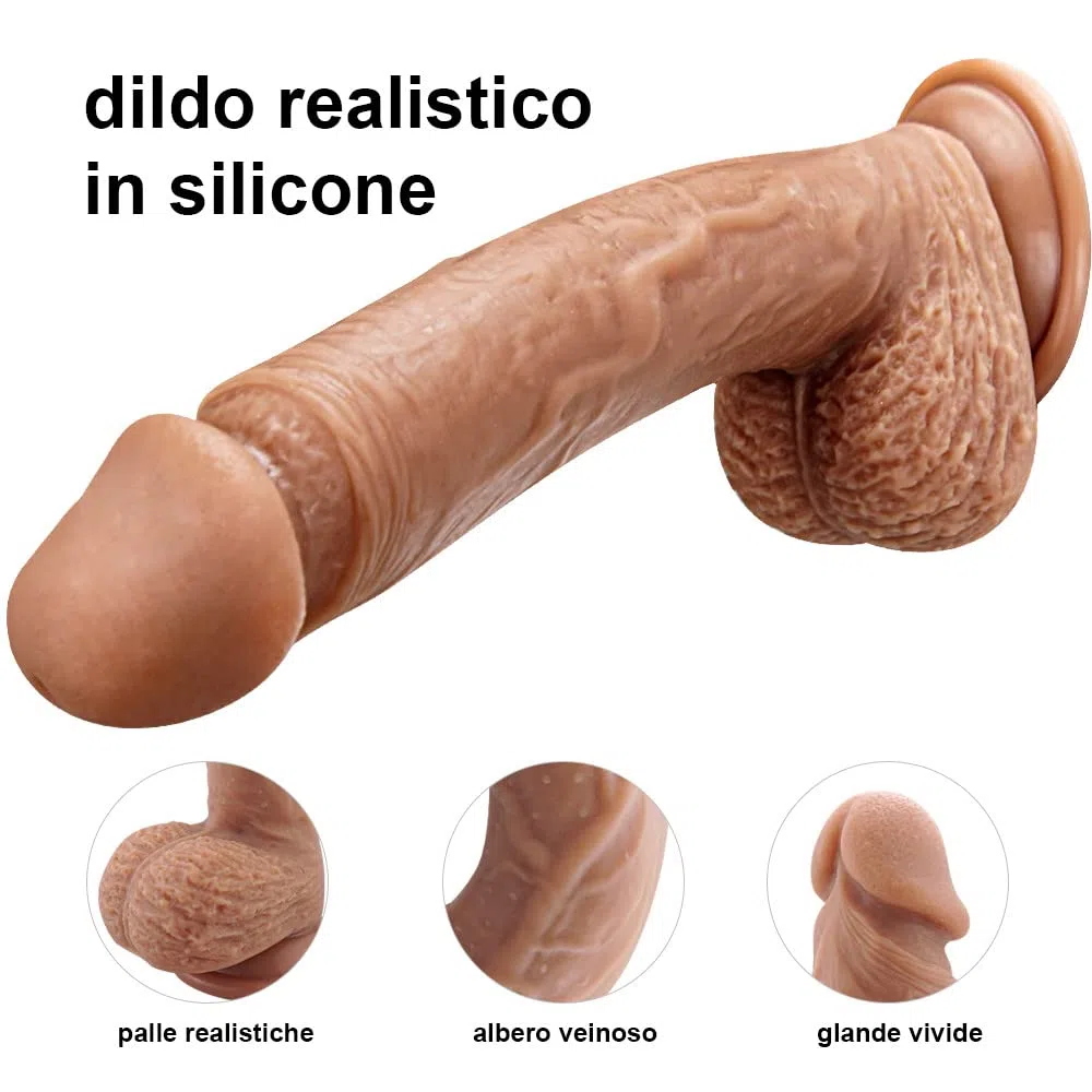 Dildo realistico in silicone da 22cm per principianti con a forte ventosa per gioco a mani libere, dildo anale con asta curva e palline, toys sesso per lei