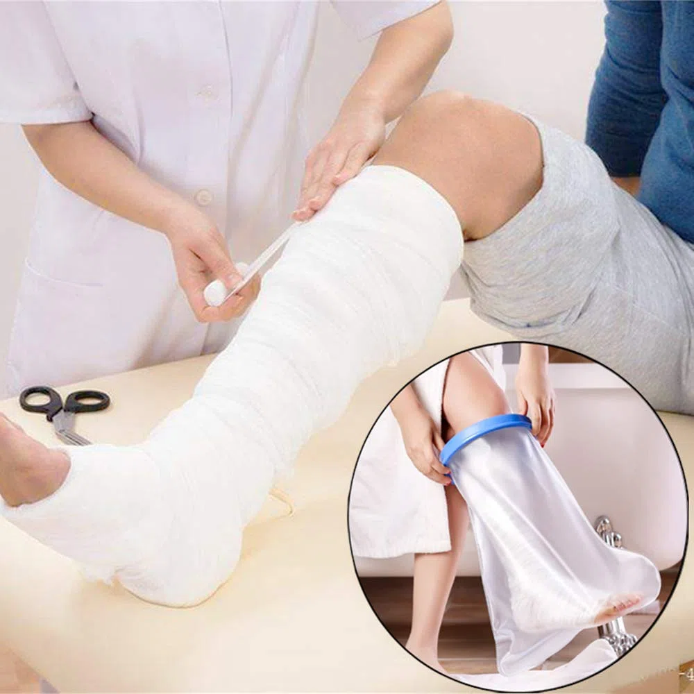 Coprigambe impermeabile per doccia, protezione in plastica stagna, riutilizzabile, per gambe, ginocchio, piede, caviglia, ferita