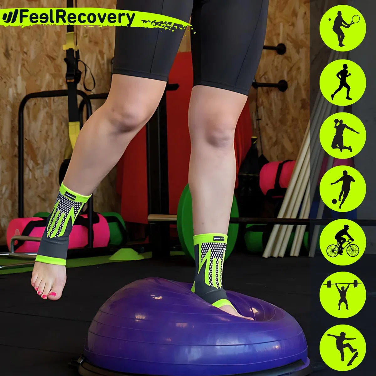 Feel Recovery 2 Tutore Caviglia per Uomo e Donne - Cavigliere Elastiche a Compressione - Fascia Sportive per Distorsioni, Running, Calcio e Sport - Traspiranti e Antiscivolo (L, Verde)