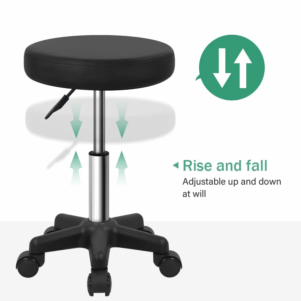 FURWOO Sgabello rotondo girevole altezza regolabile con ruote per Spa Salon Massage Nero