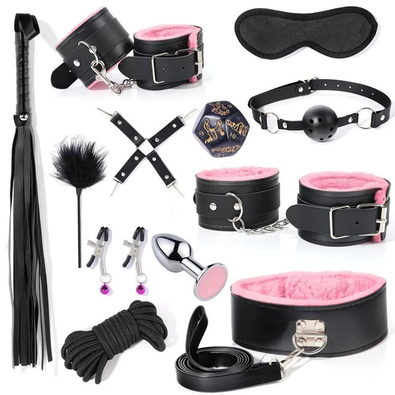BDSM Rosa in Pelle Lucida Set di 12 Pezzi Zipper Polso Cintura Elastica Famiglia Attrezzature per Lo Yoga Braccialetto Gambe Anelli Attrezzature per Lo Yoga Braccialetto Liscio
