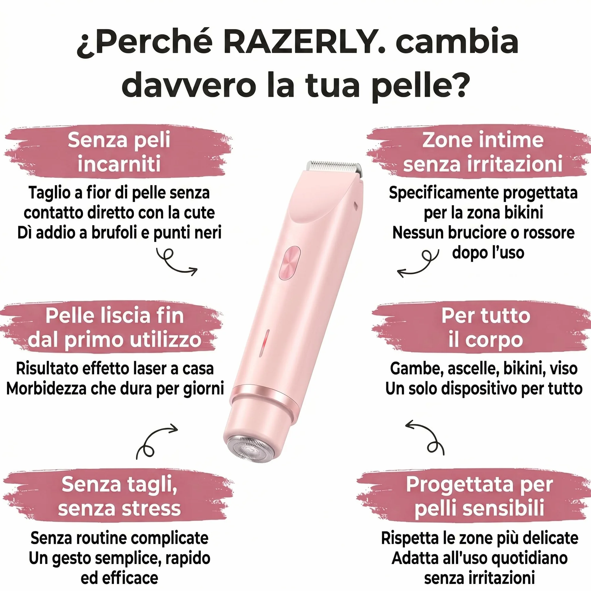 sovalya rasoio Rifinitore Intimo 2 in 1 Donna IPX10 con Lame Ceramica | 2 testine, IPX7, uso wet dry, zona bikini, viso e corpo, ricarica rapida, lame in ceramica, design compatto