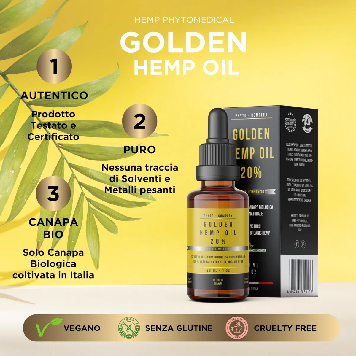 Golden Hemp Oil 20% Olio di Canapa Certificato ad Alta Concentrazione - Made in Italy by Hemp Phytomedical