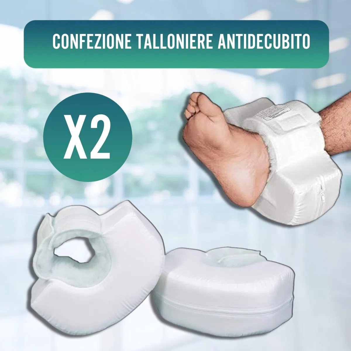 OrtoPrime Confezione da 2 talloni antidecubito a forma curva - Protezione ortopedica per tallone piedi e gomiti - Coppia due pezzi - Misura universale adattabile - Cuscini antidecubito per sedia
