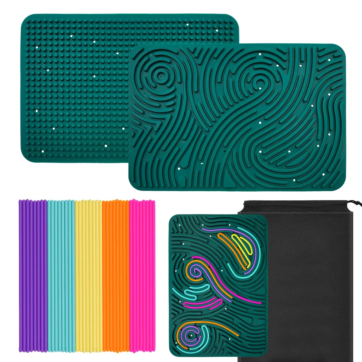 OMJMYY Sensory Activity Board 20 x 29.5 cm Scheda di attività Sensoriale Silicone Fidget Toy Sensorik Activity Board con Borsa da Viaggio e 40 Corde per Bambini e Adulti ADHD Ansia Stress Autismo