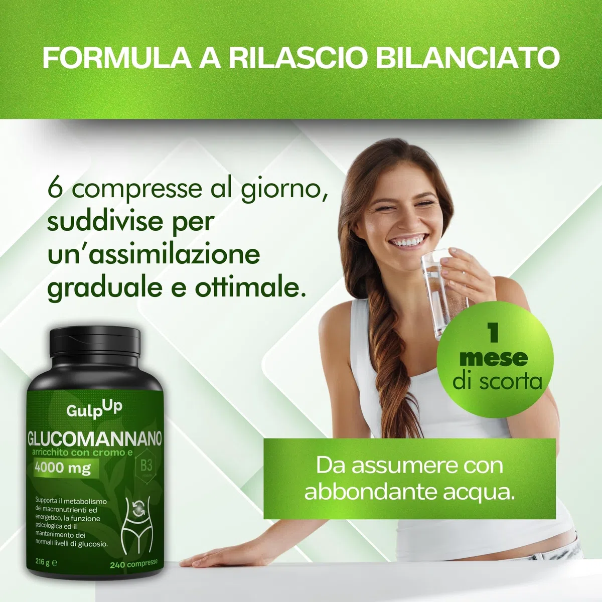 Glucomannano Purificato Forte 4.000MG 240 Compresse - Con Cromo e Vitamina B3 - Integratore Made in Italy - Favorisce il Senso di Sazietà